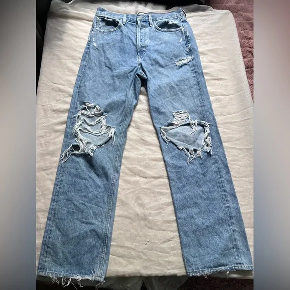 Agolde Blue Flare Wide Leg Jeans with Distressed Detailing - Picture 9 of 9